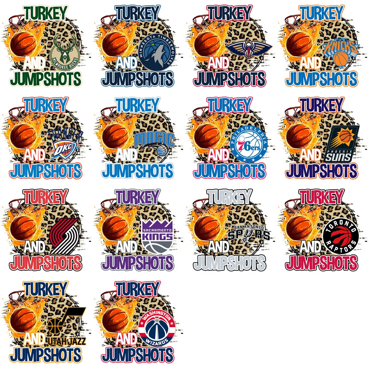 30 Basketball Thanksgiving Turkey Teams Designs Bundle PNG