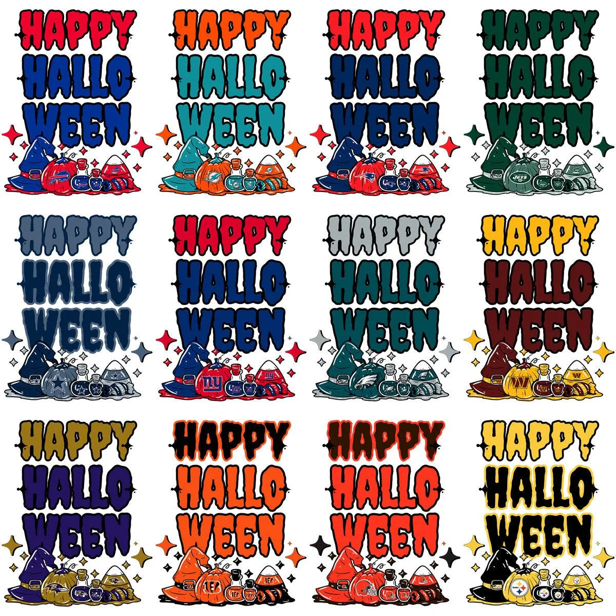 32 Happy Halloween Football Teams Designs Bundle PNG