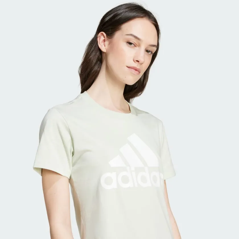 ADIDAS WOMEN'S BIG LOGO LINEN GREEN TEE