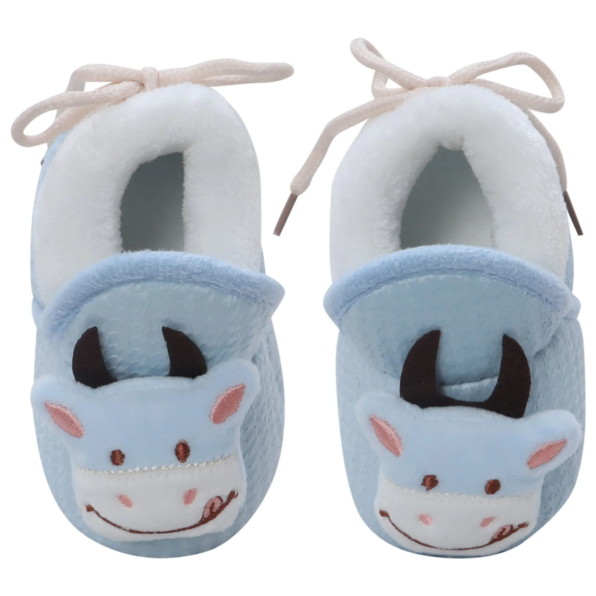 Baby Moo 3D Cow Soft Slip-On Anti-Skid Plush Warm Booties - Blue