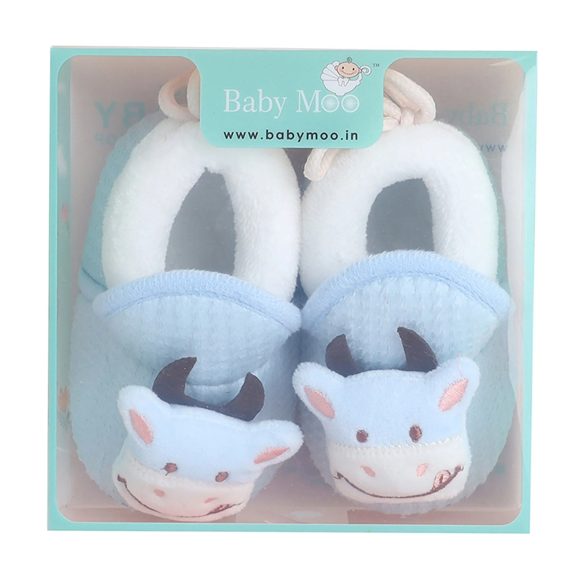 Baby Moo 3D Cow Soft Slip-On Anti-Skid Plush Warm Booties - Blue