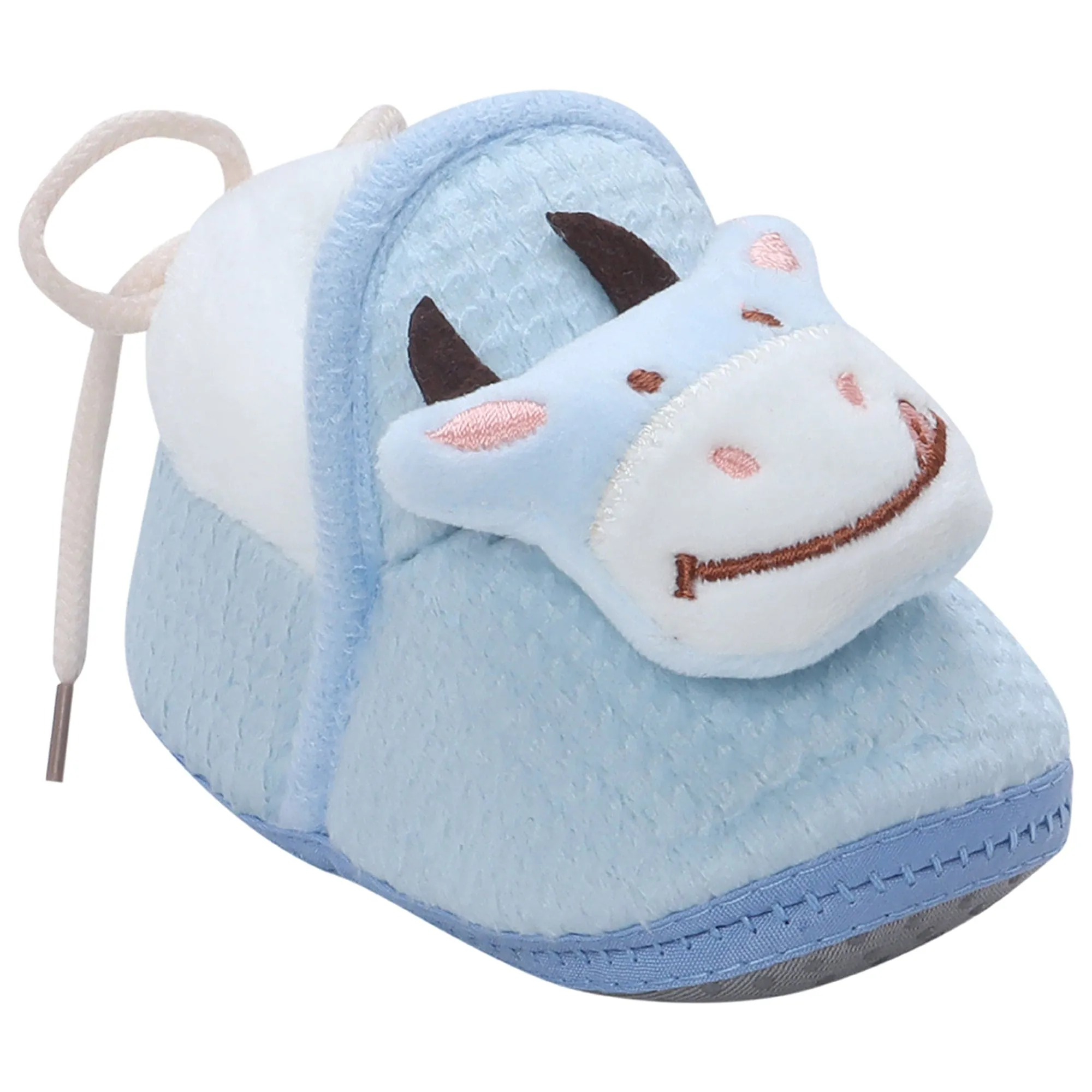 Baby Moo 3D Cow Soft Slip-On Anti-Skid Plush Warm Booties - Blue