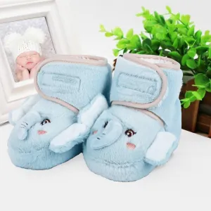 Baby Moo 3D Elephant Cozy Soft Velcro Furry Booties - Sky Blue