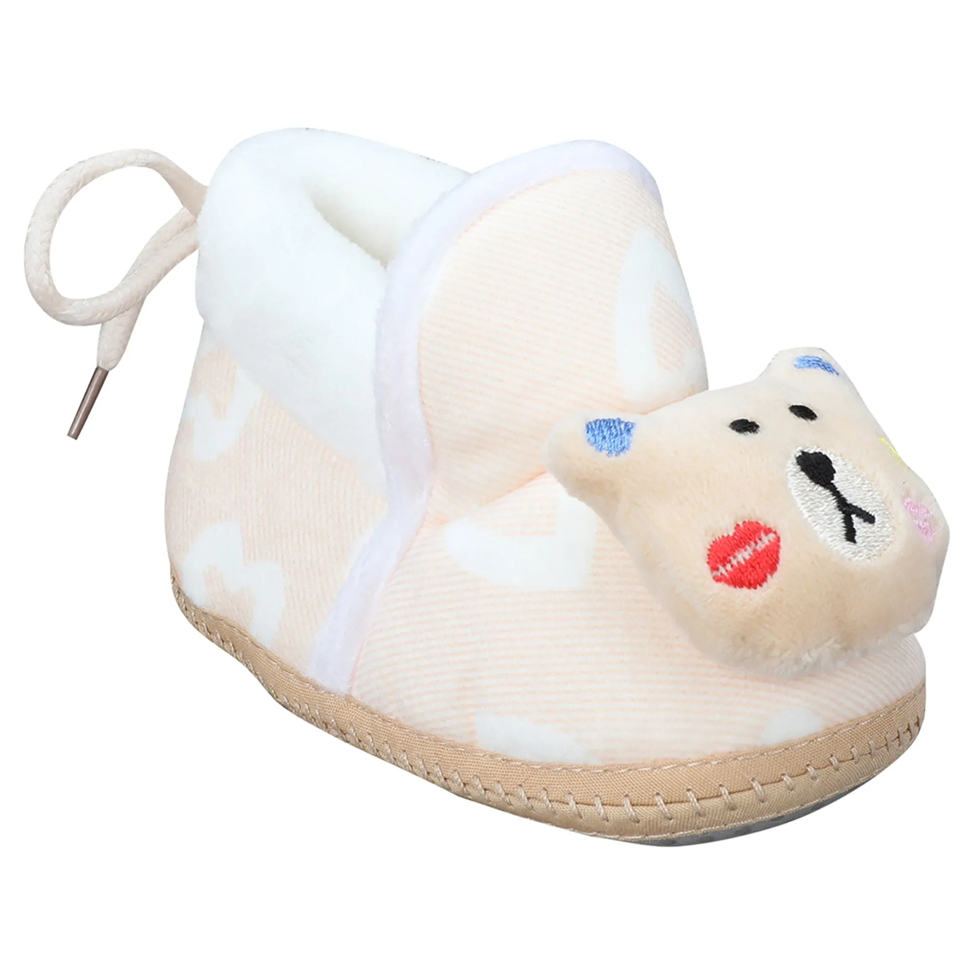 Baby Moo 3D Teddy Buddy Soft Slip-On Anti-Skid Plush Warm Booties - Beige