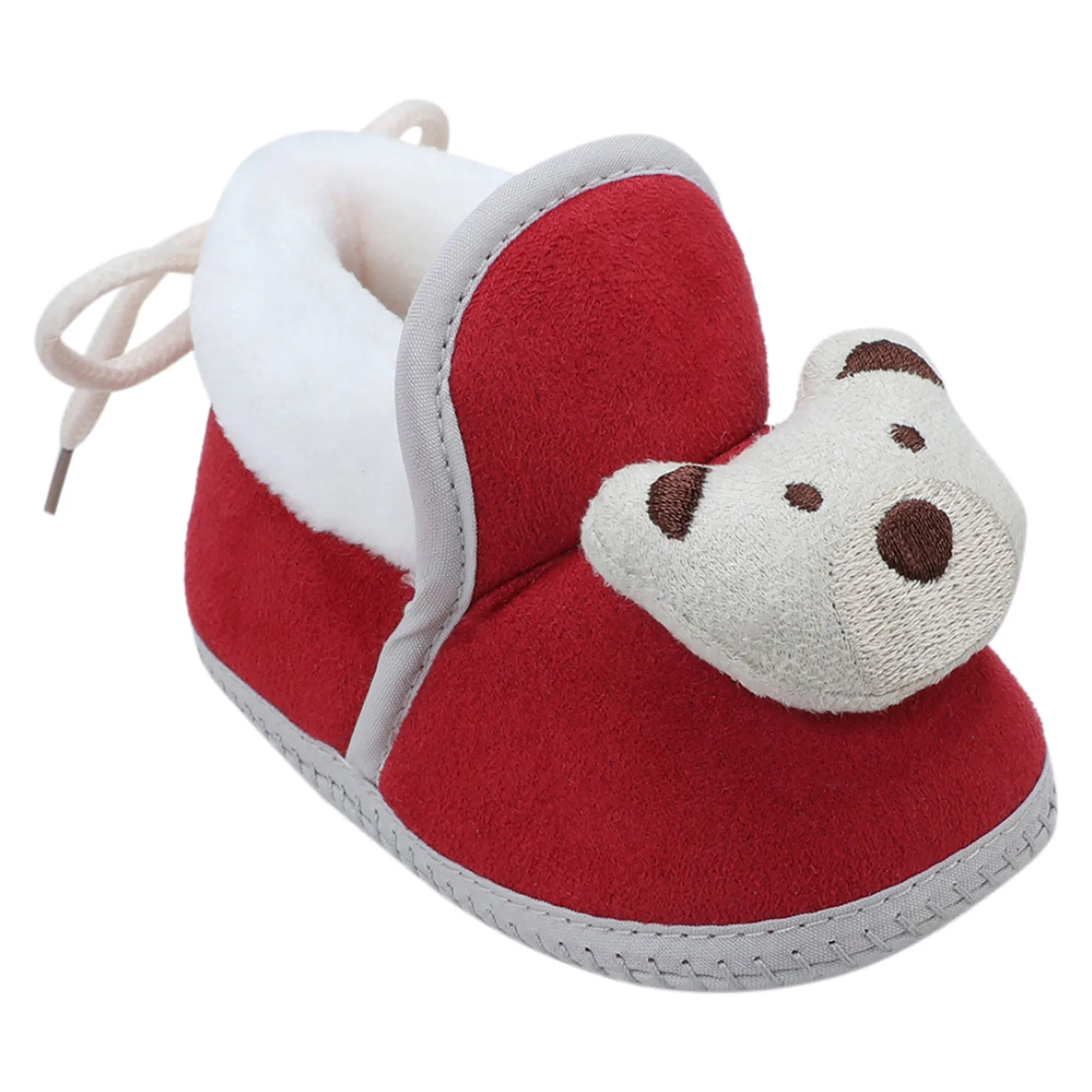 Baby Moo 3D Teddy Soft Slip-On Anti-Skid Plush Warm Booties - Maroon