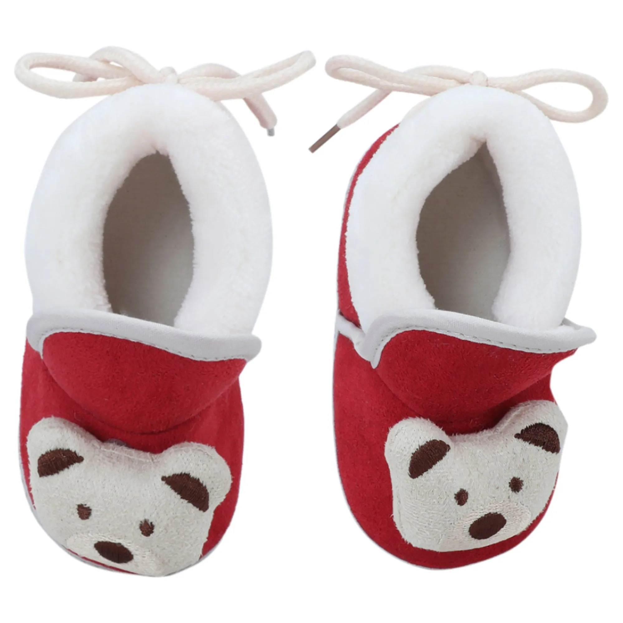 Baby Moo 3D Teddy Soft Slip-On Anti-Skid Plush Warm Booties - Maroon