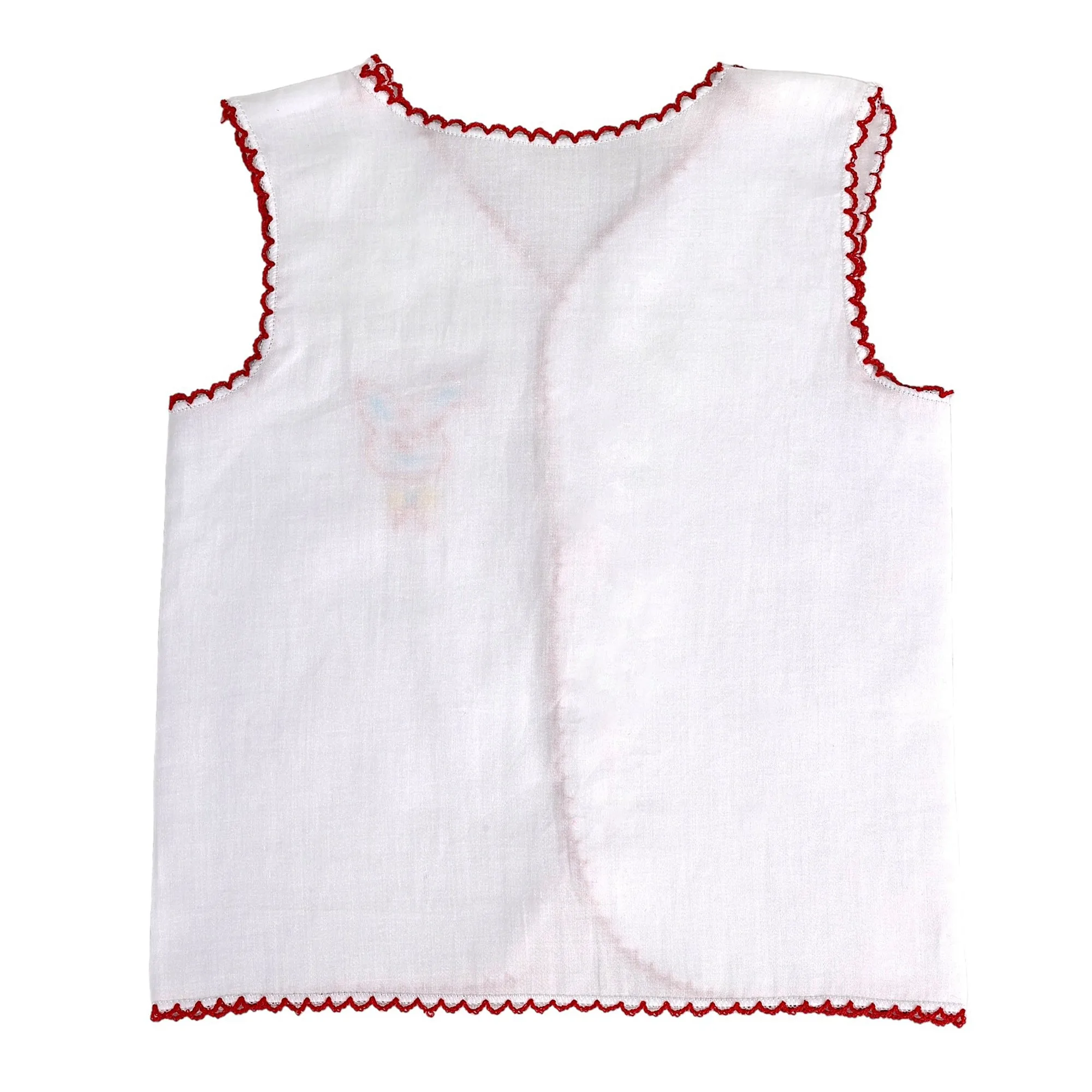 Baby Moo Animal Embroidery V-Neck Sleeveless Front Opening Button Cotton Jhablas 5 Pcs - Multicolour, White