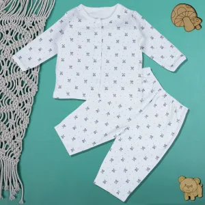 Baby Moo Panda Print Soft Cotton Full Sleeves Top And Pyjama 2pcs Night Suit - White