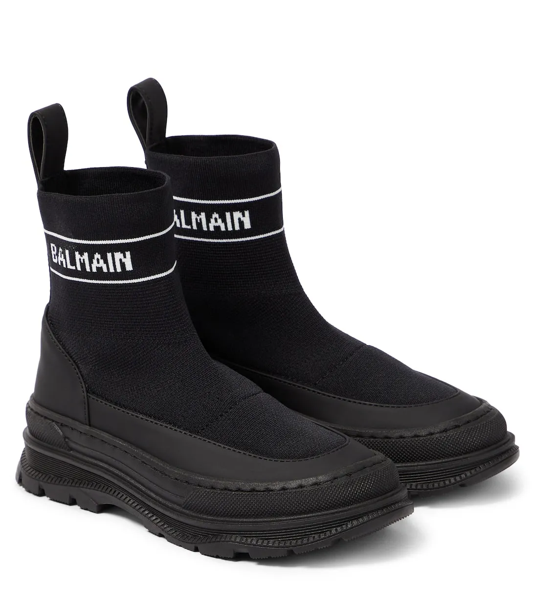 Balmain Kids Logo Sock Boots, Black