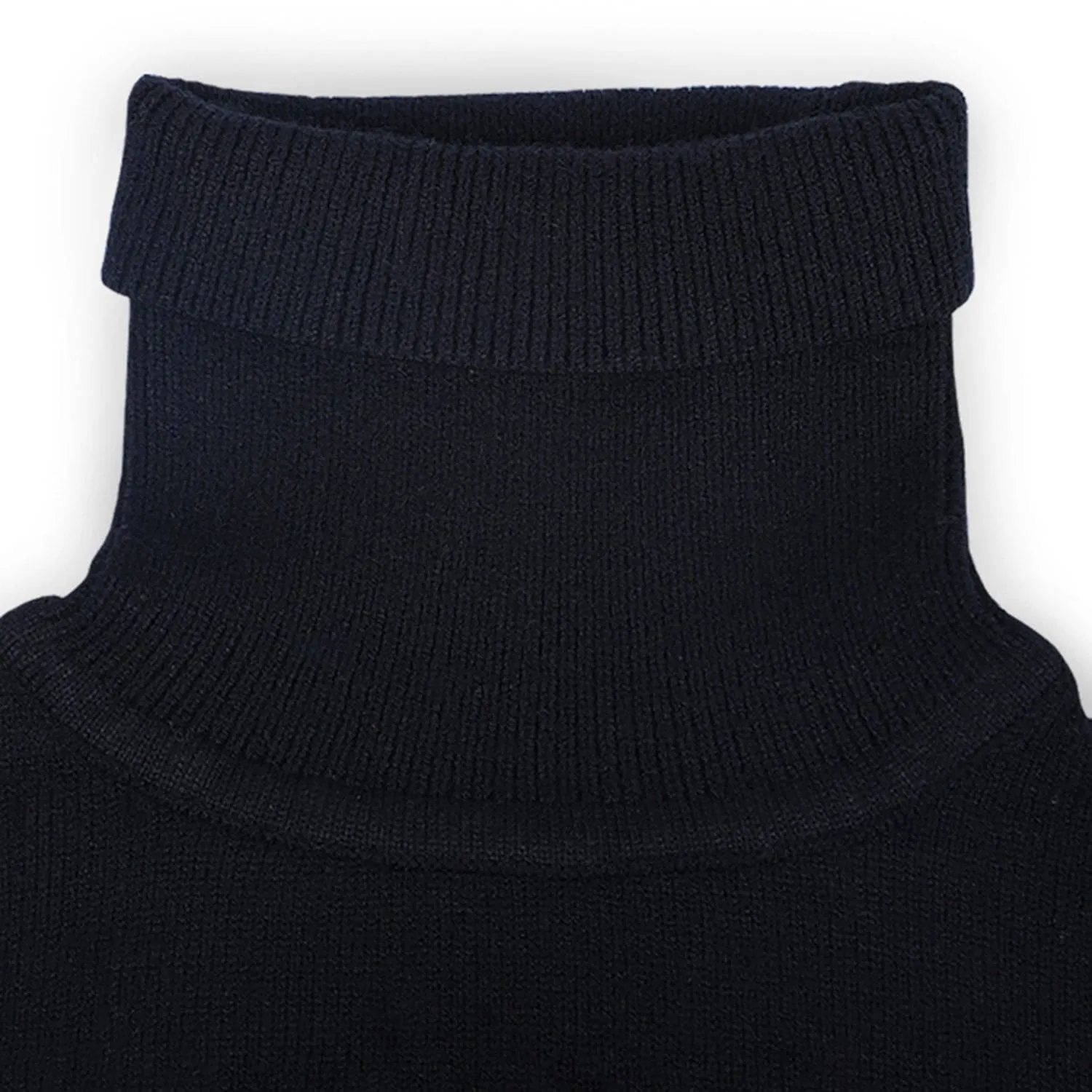 Basic Polo Neck Ribbed Premium Full Sleeves Knitted Kids Sweater - Black