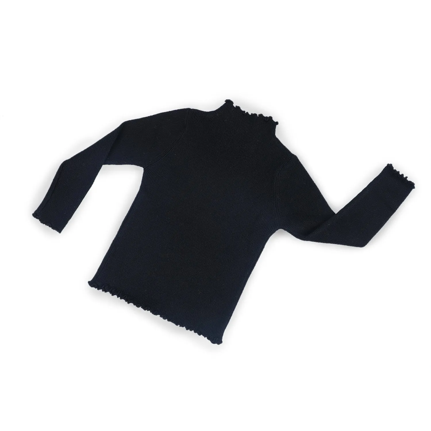 Basic Ribbed Premium Full Sleeves Knitted Kids Sweater - Black