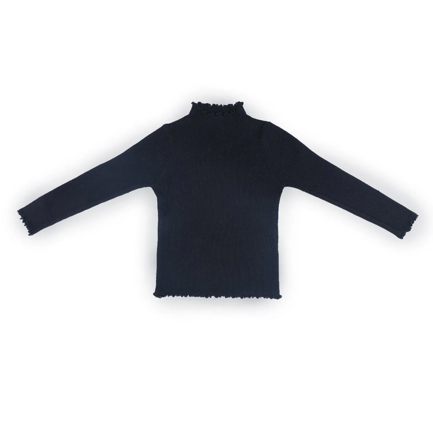 Basic Ribbed Premium Full Sleeves Knitted Kids Sweater - Black