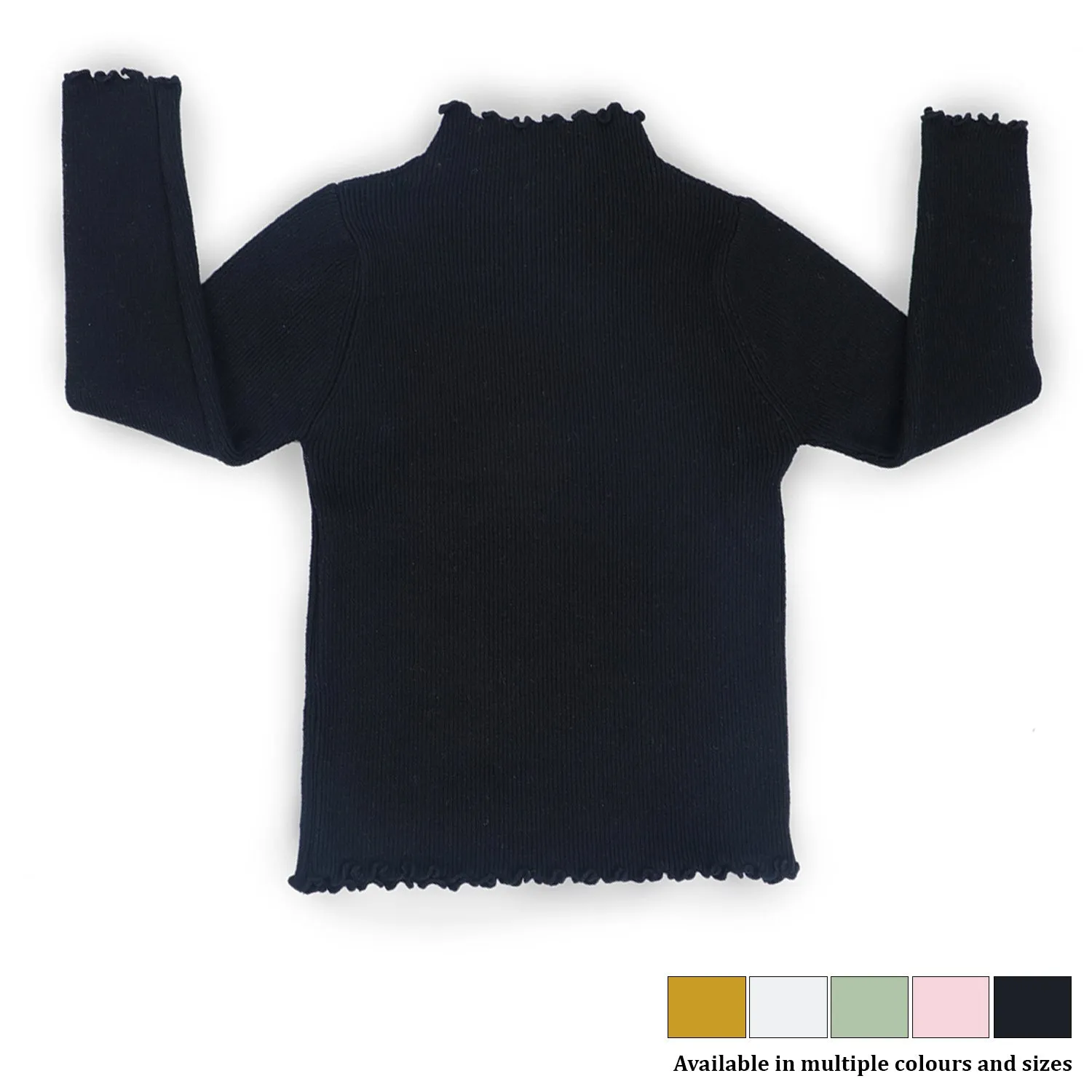 Basic Ribbed Premium Full Sleeves Knitted Kids Sweater - Black