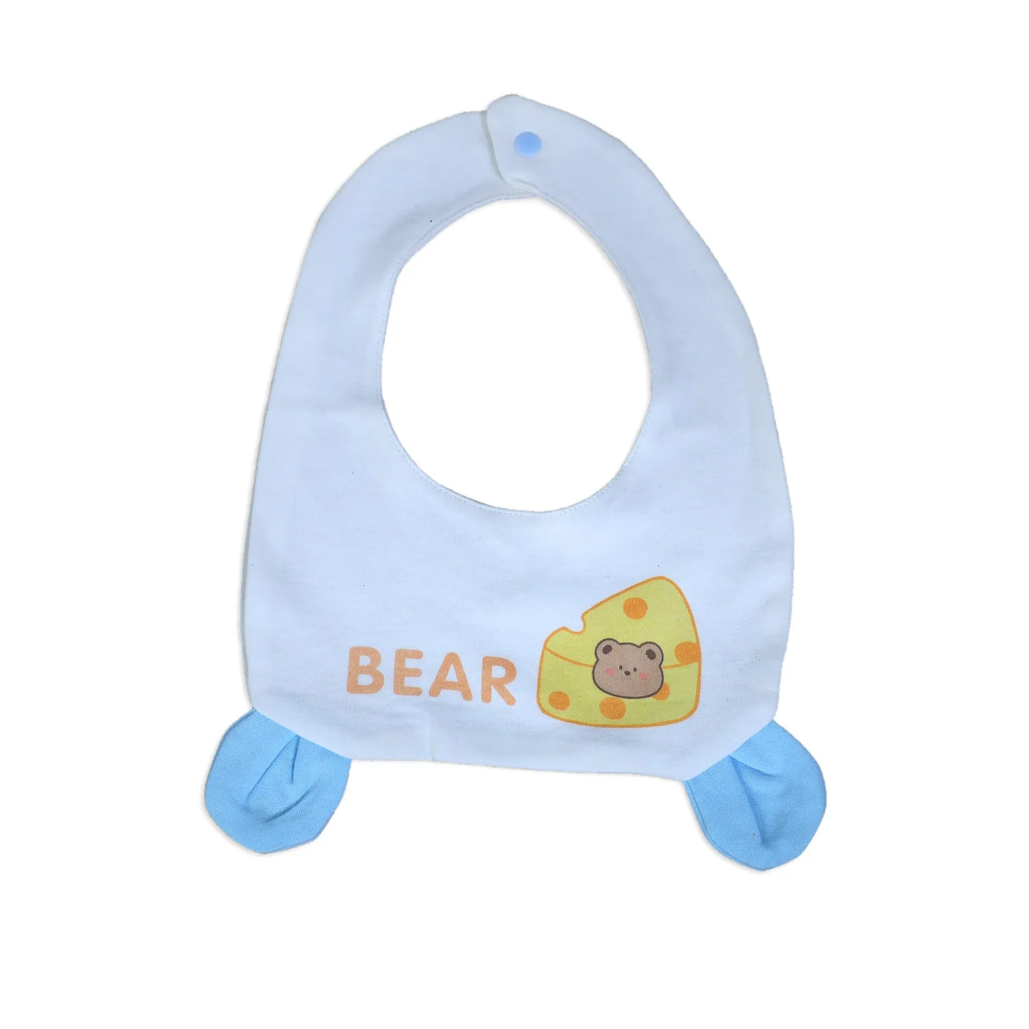 Cute Bear Full Sleeves One-Piece Body Suit With Snap Buttons Tie Knot And Matching Bib - Blue