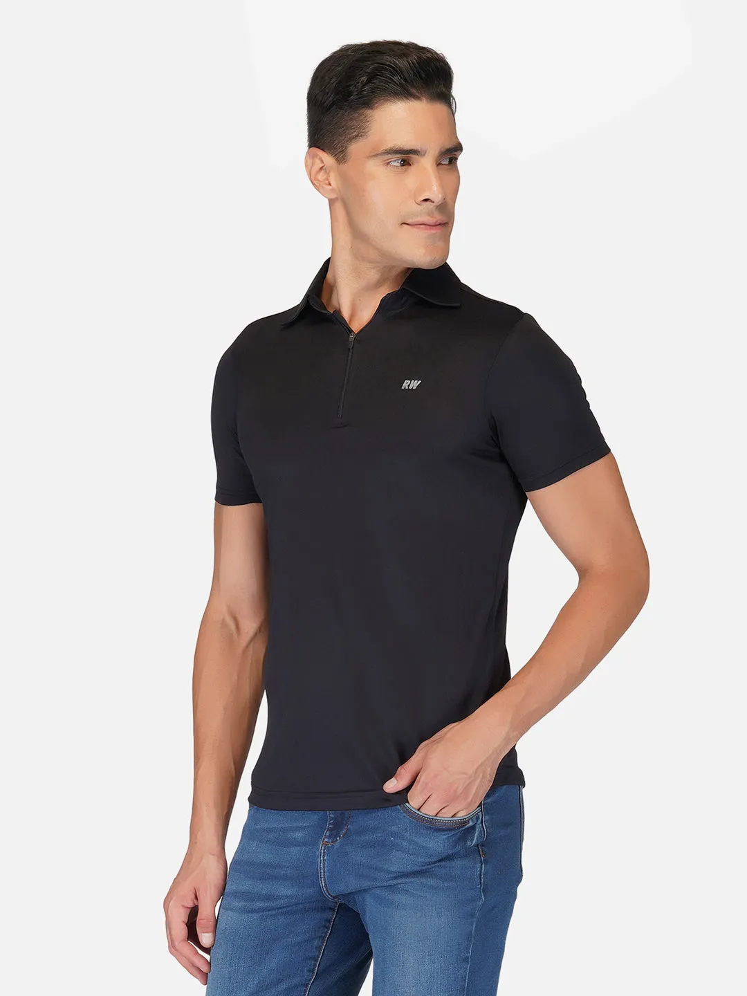 DriDOT Black Zipper Polo T-Shirt RWM2025