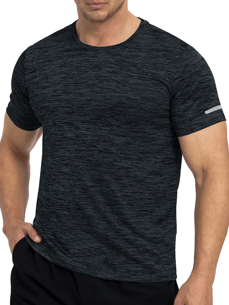 Elastic Sports Men's T-Shirt with Reflective Stripe on Sleeves - SF1201