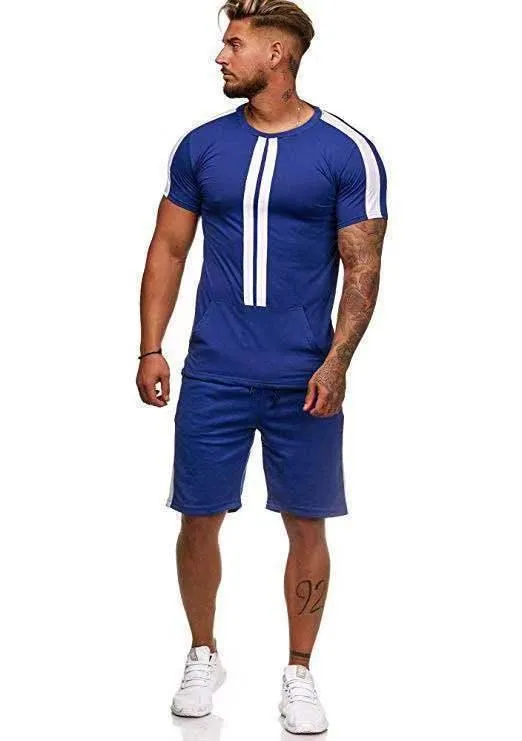 European And American Men's Striped Casual Shorts Sports Suit