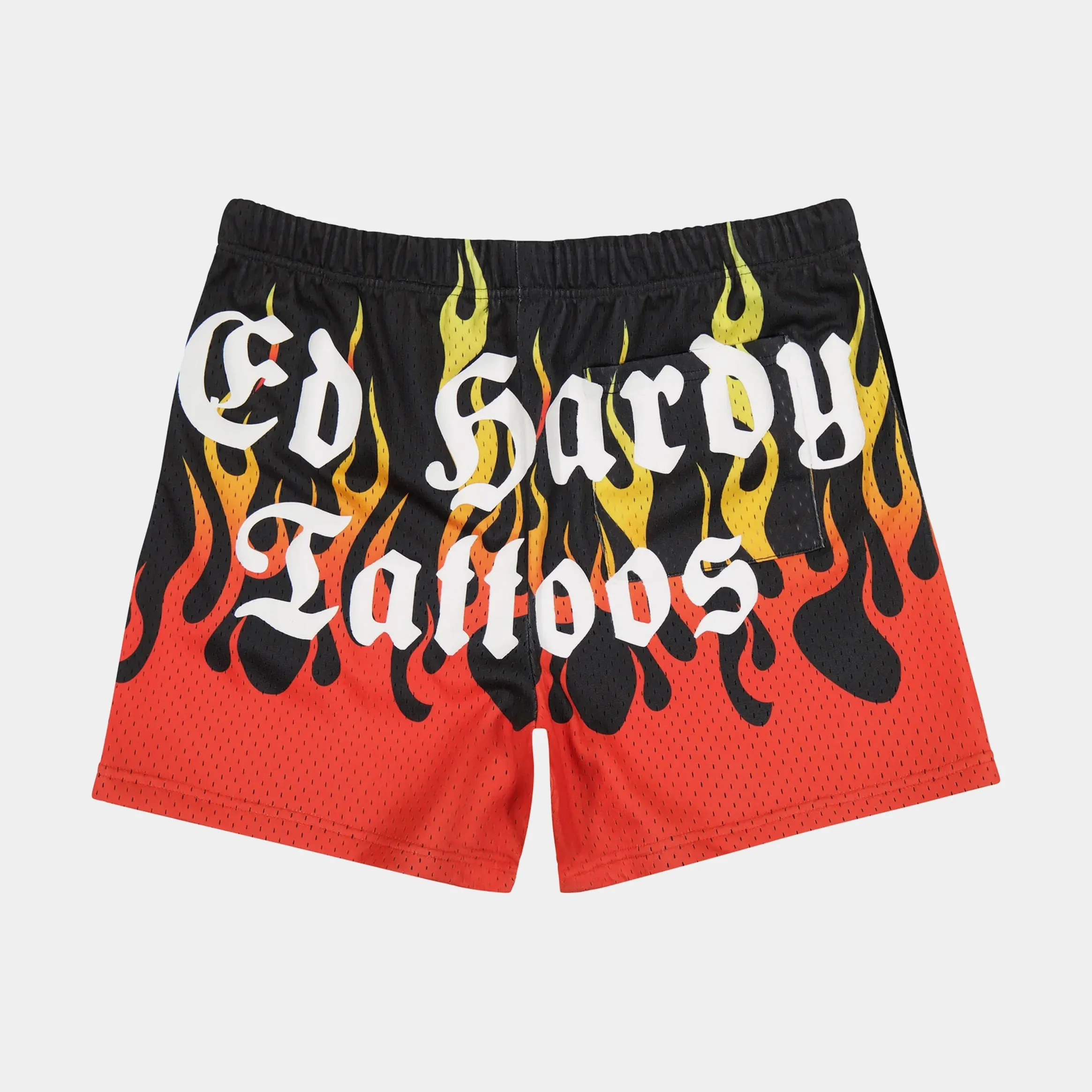 Fire Skull Mesh Mens Shorts (Black/Red)