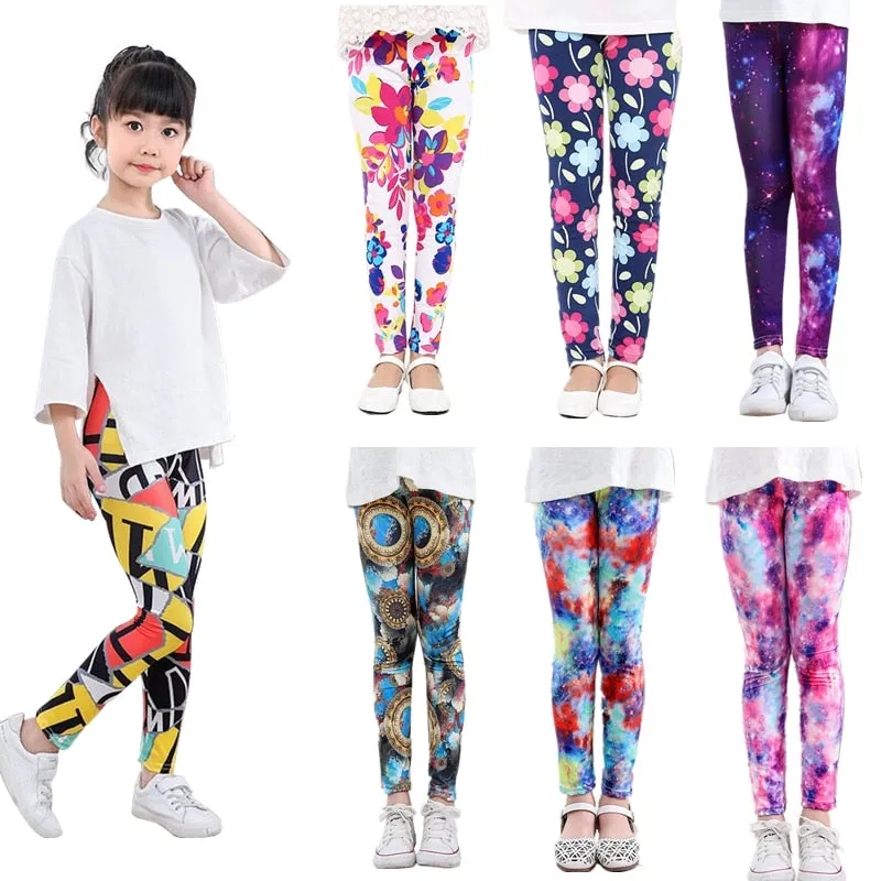 Floral Print Elastic Soft Stretchy Girls Leggings