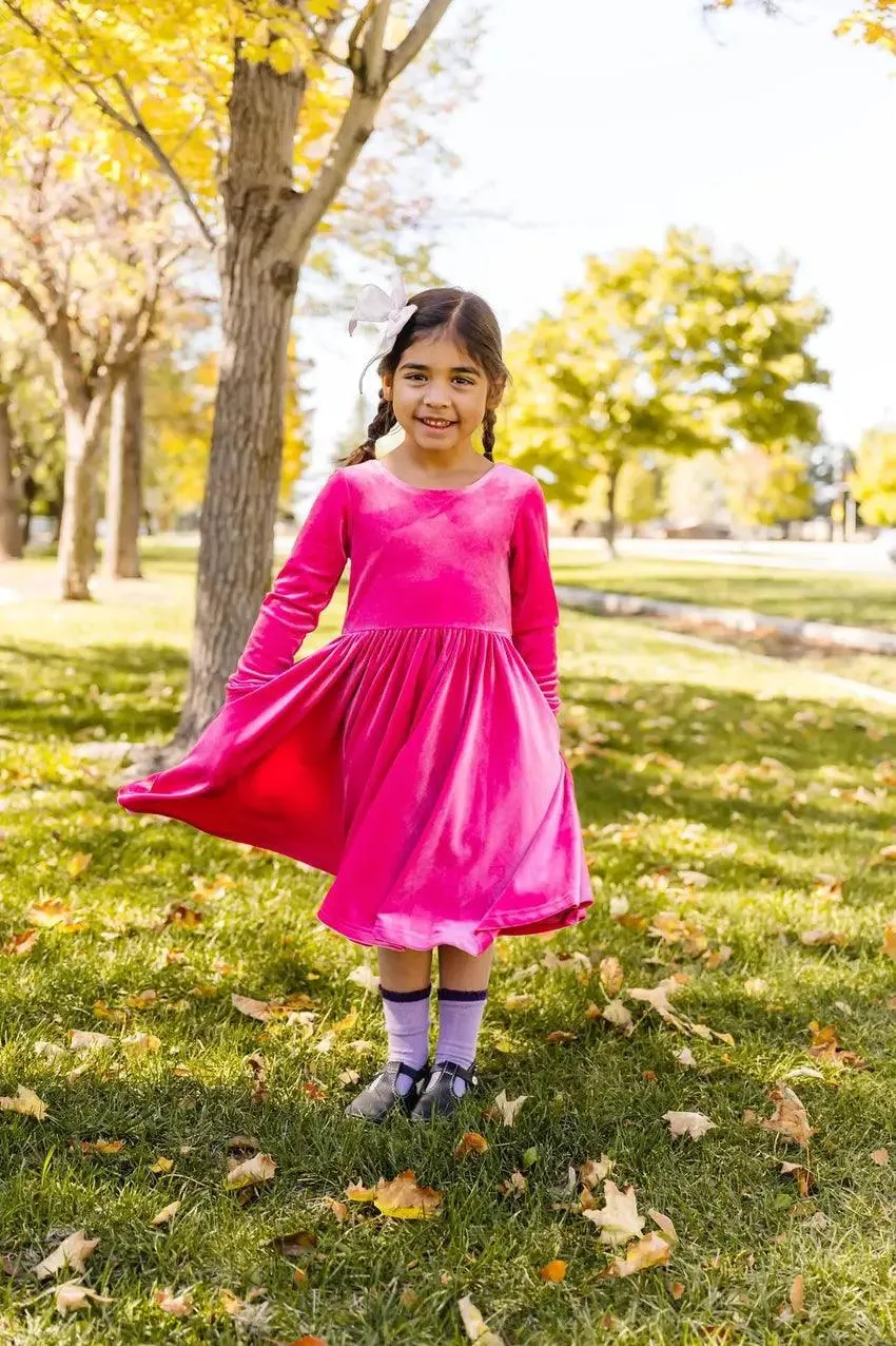 Girls Dress | Gwendolyn- Hot Pink Velvet | Ollie Jay