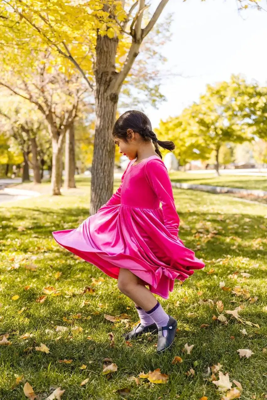 Girls Dress | Gwendolyn- Hot Pink Velvet | Ollie Jay