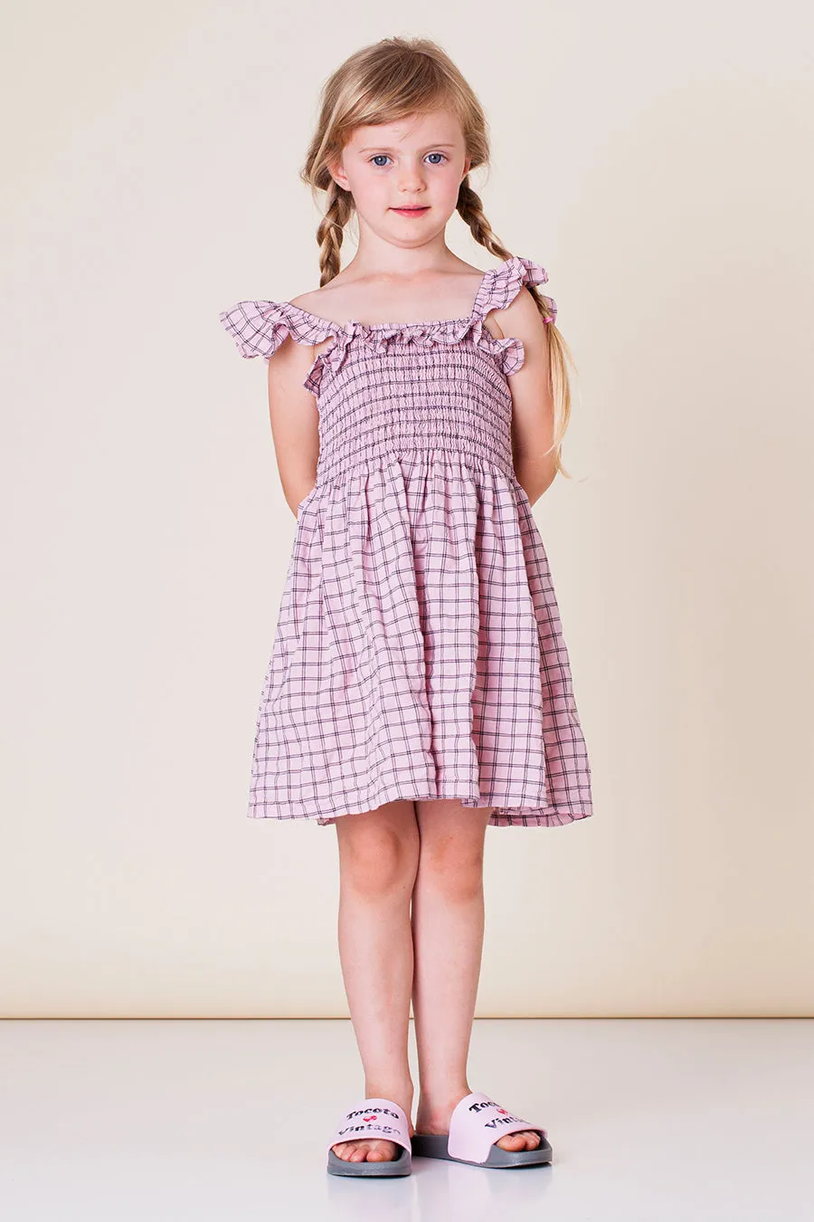 Girls Dress Tocoto Vintage Check Pink