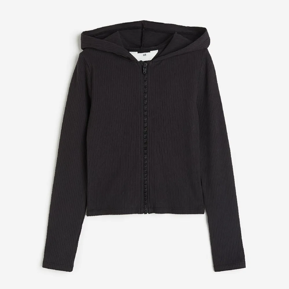 H&M Kids Ribbed Hooded Sweatshirt, black