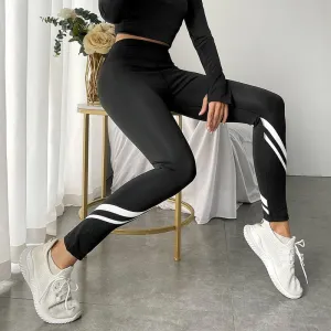 High-Waisted Yoga Tight-Fitting Sports Fitness Offset Printing Patchwork Sports Leggings