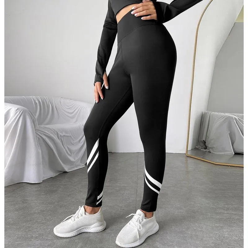 High-Waisted Yoga Tight-Fitting Sports Fitness Offset Printing Patchwork Sports Leggings