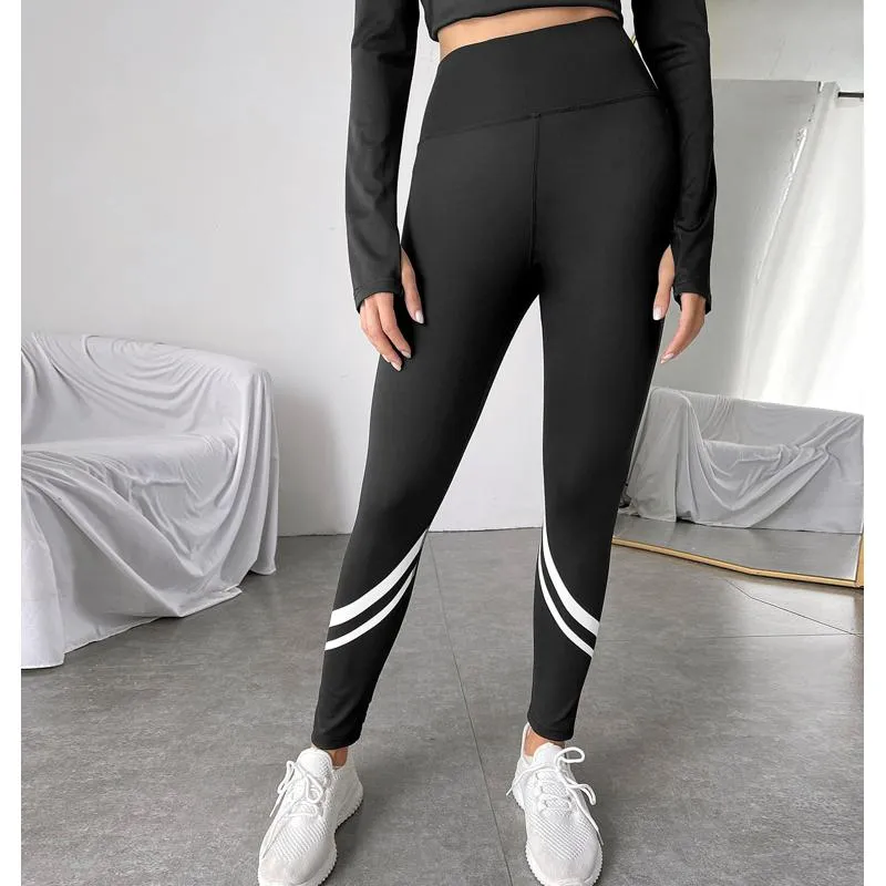 High-Waisted Yoga Tight-Fitting Sports Fitness Offset Printing Patchwork Sports Leggings