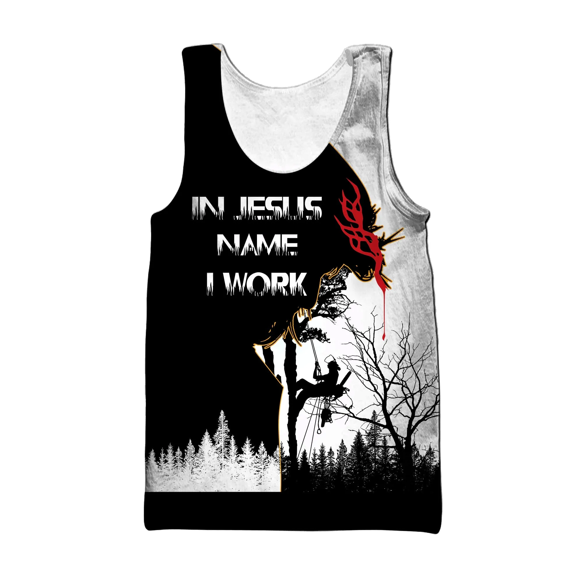 In Jesus Name I Work Logger Jesus Men Tank Top - Christian Tank Top For Men