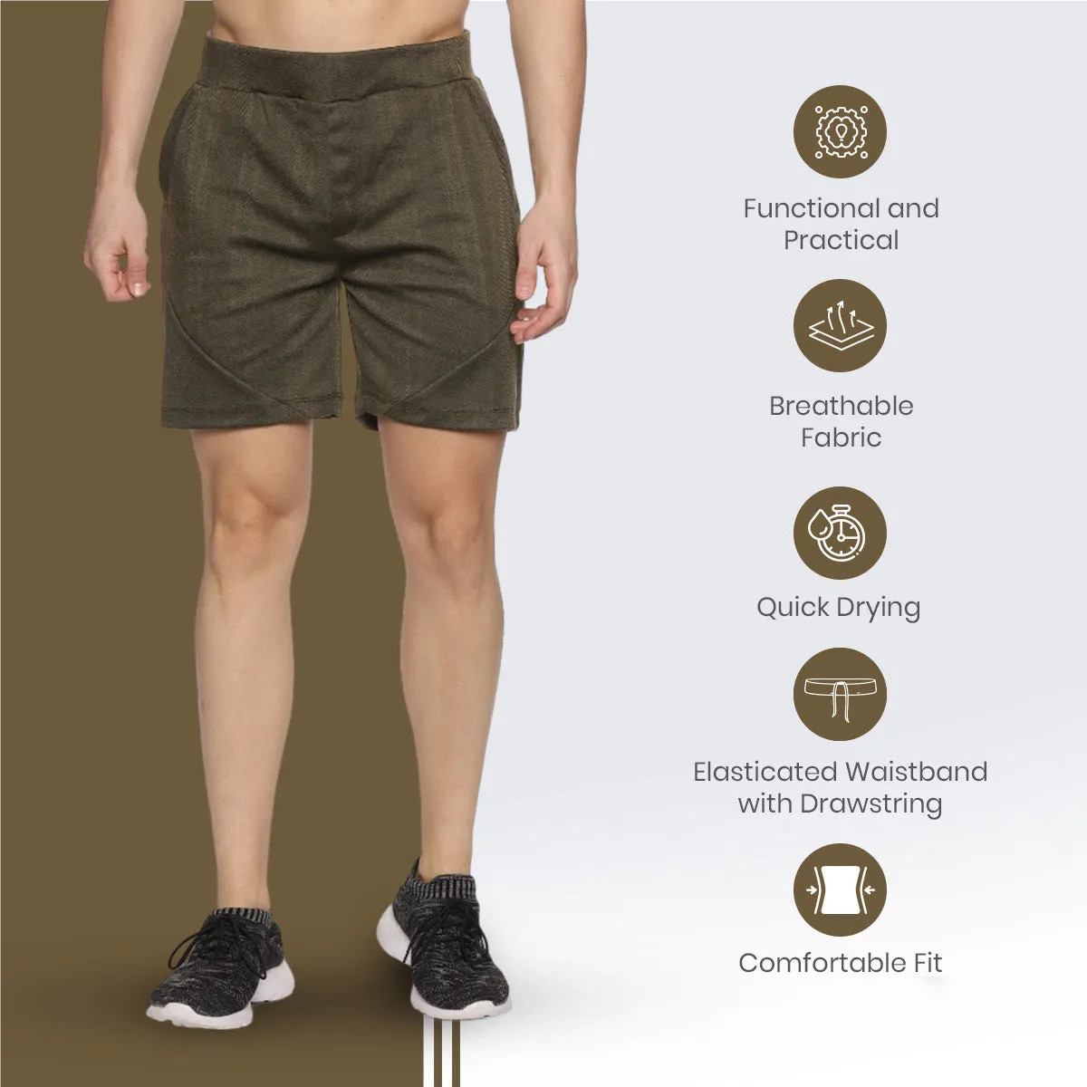 Men's solid Training Shorts with Side pockets & Elasticated waistband with Drawstring.