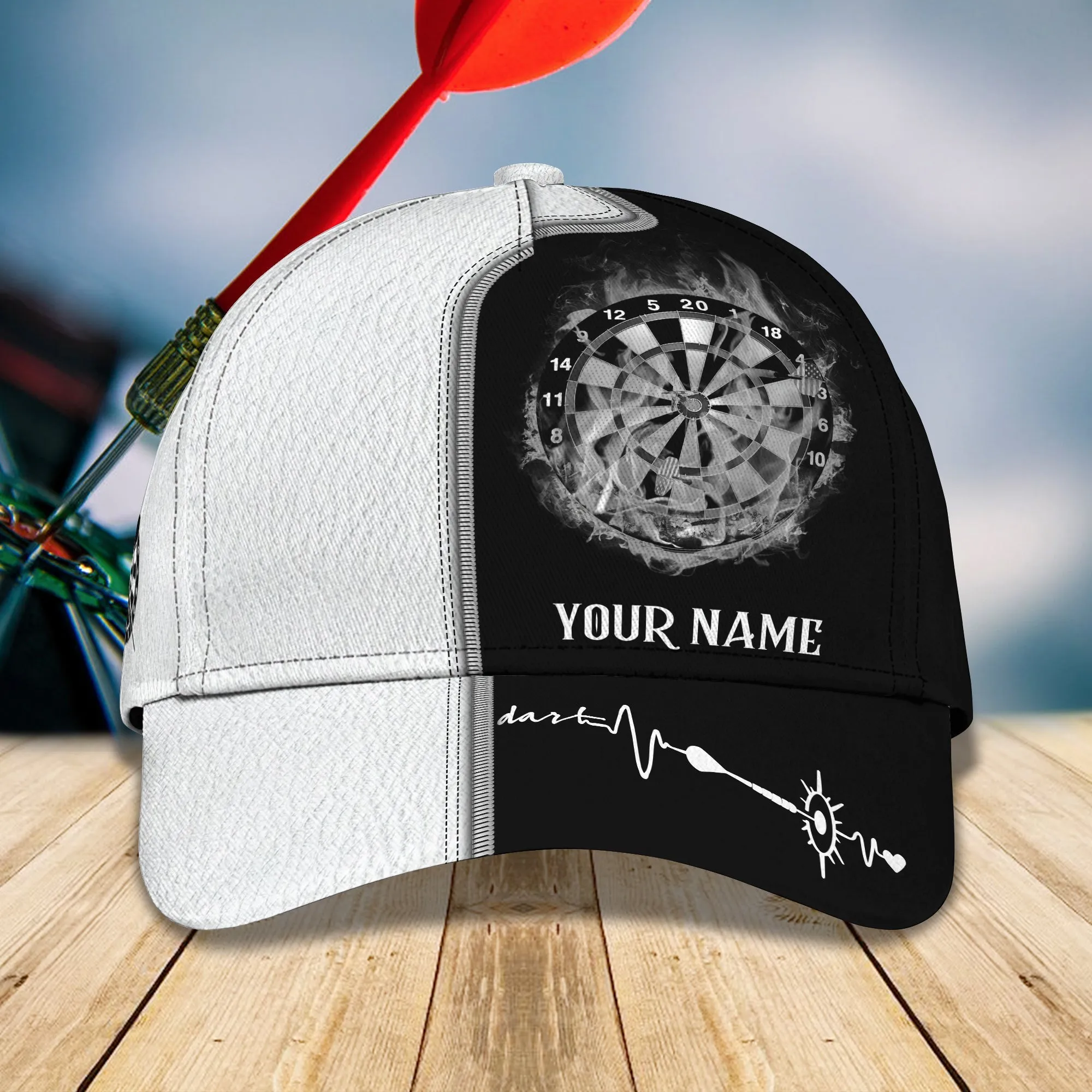 Personalized Name Black And White Dart Classic Cap , Posture Through Dart Mens Cap Hat