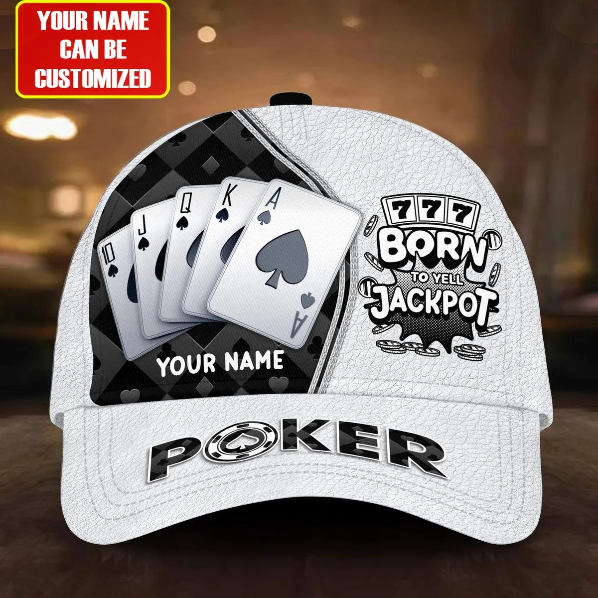 Personalized Name Poker Jackpot Classic Cap, Born To Yell Jackpot Funny Cap, Poker Hat