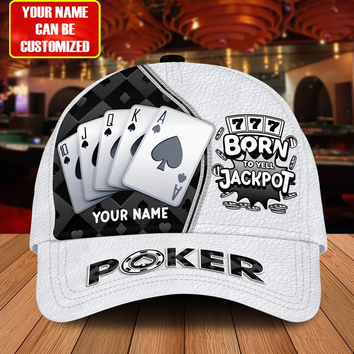 Personalized Name Poker Jackpot Classic Cap, Born To Yell Jackpot Funny Cap, Poker Hat