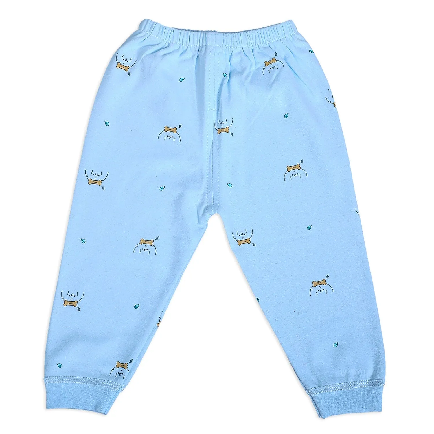 Puppy Face Full Sleeves 2 Piece Buttoned Pyjama Set Night Suit - Blue