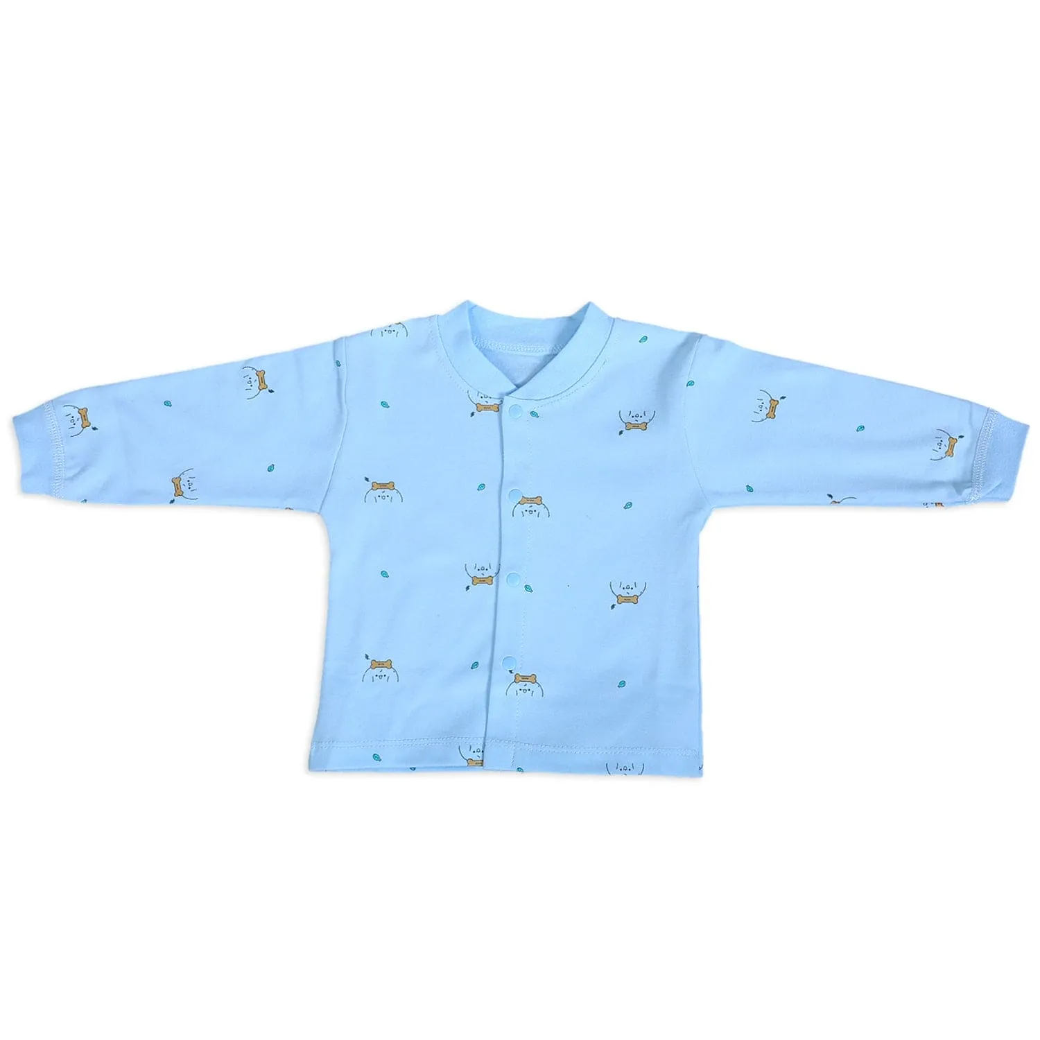 Puppy Face Full Sleeves 2 Piece Buttoned Pyjama Set Night Suit - Blue