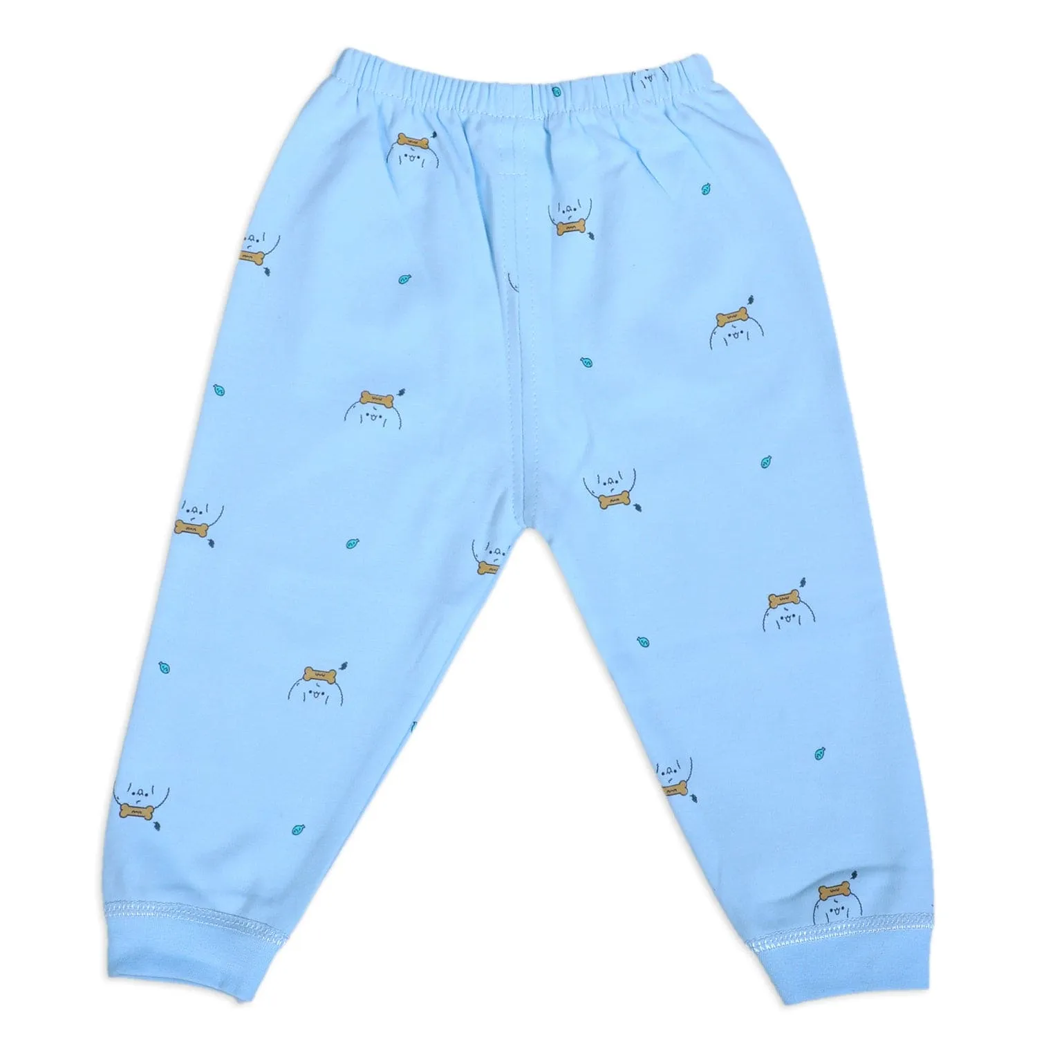 Puppy Face Full Sleeves 2 Piece Buttoned Pyjama Set Night Suit - Blue