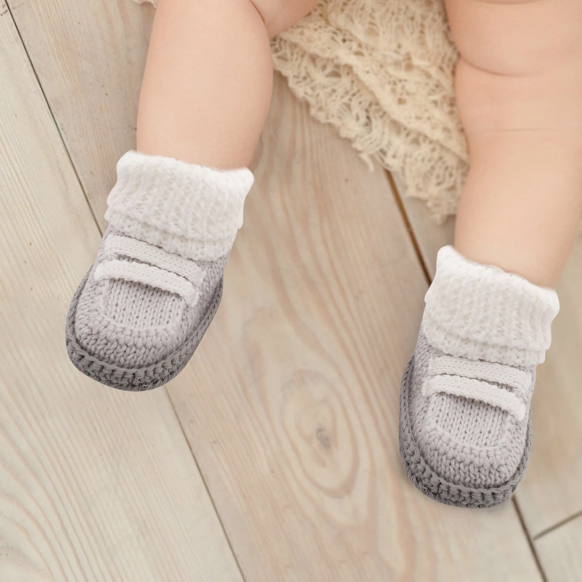 Smart White And Grey Socks Booties