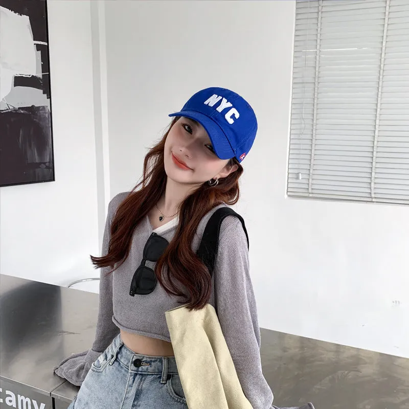 Soft top baseball cap for women letter NYC sun hat wide brim couple trendy outdoor sports cycling duck cap