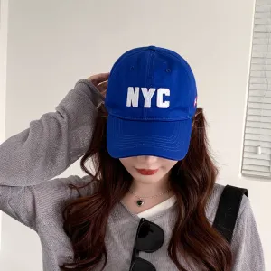 Soft top baseball cap for women letter NYC sun hat wide brim couple trendy outdoor sports cycling duck cap