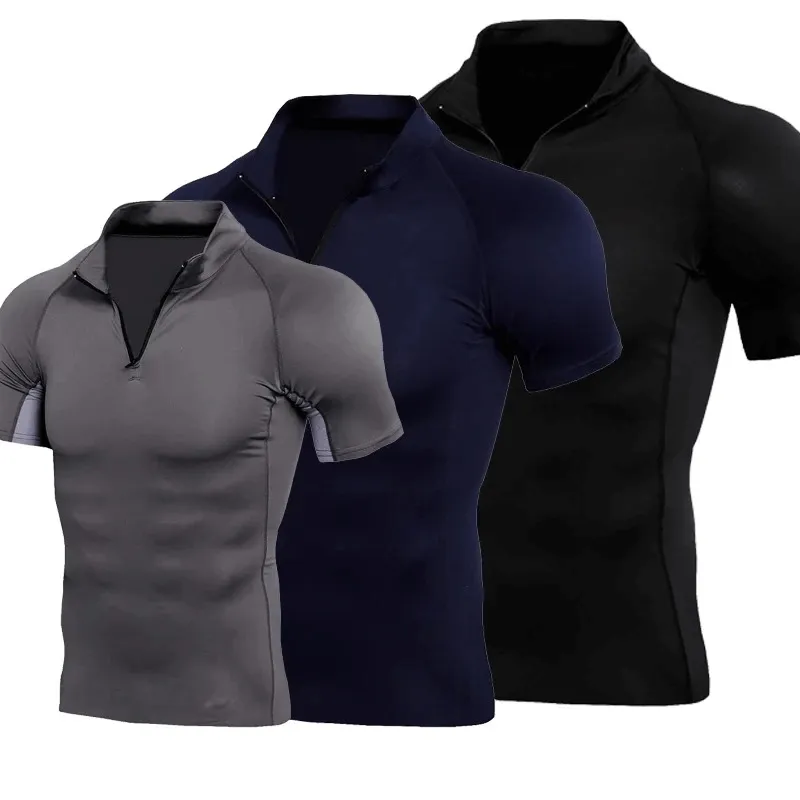 Sports Compression Men's Zipper Short Sleeves T-Shirt - SF0645