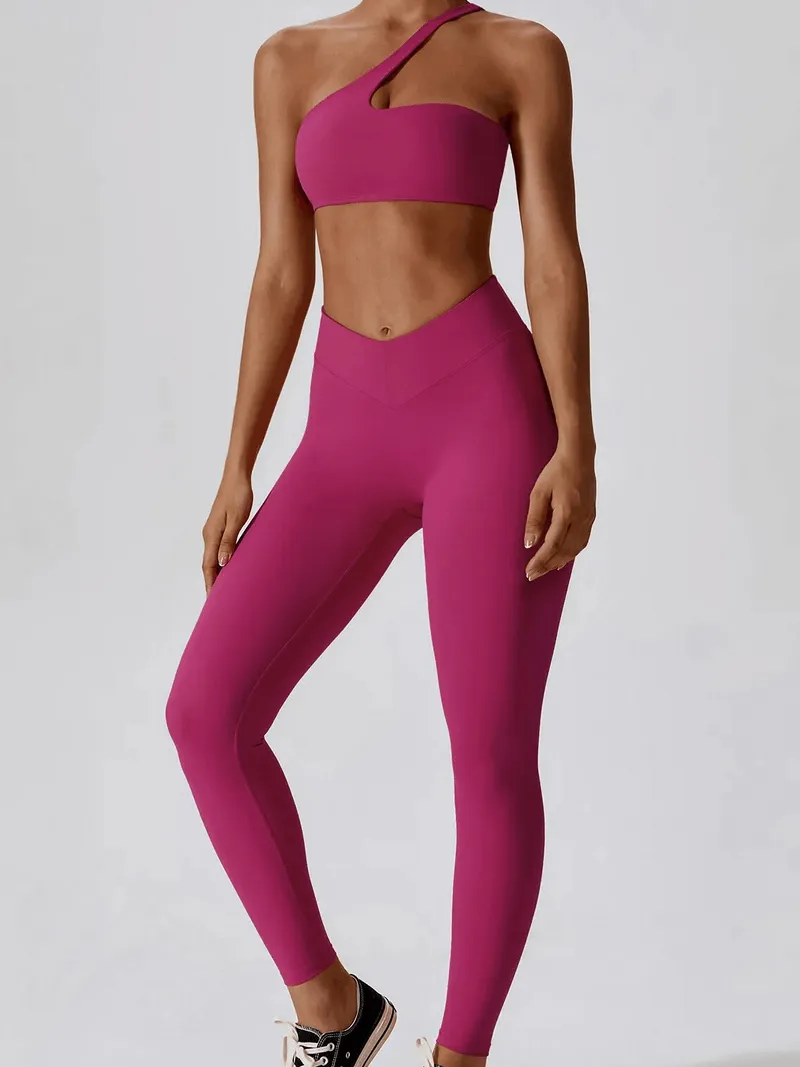 Sports One Shoulder Push-up Bra and Leggings - SF1697