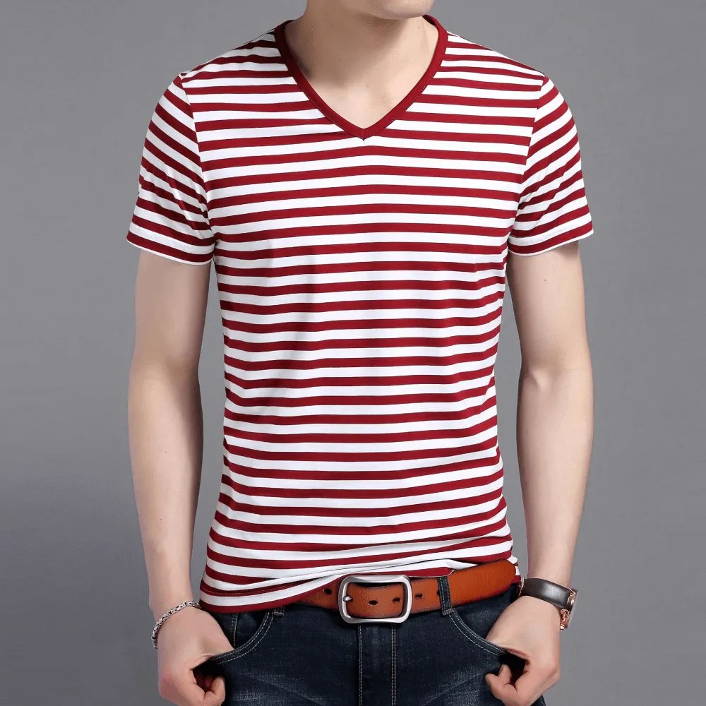 Stylish V-Neck Striped Short Sleeves Tee Shirt / Men's Sports Clothes - SF1066