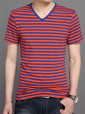 Stylish V-Neck Striped Short Sleeves Tee Shirt / Men's Sports Clothes - SF1066