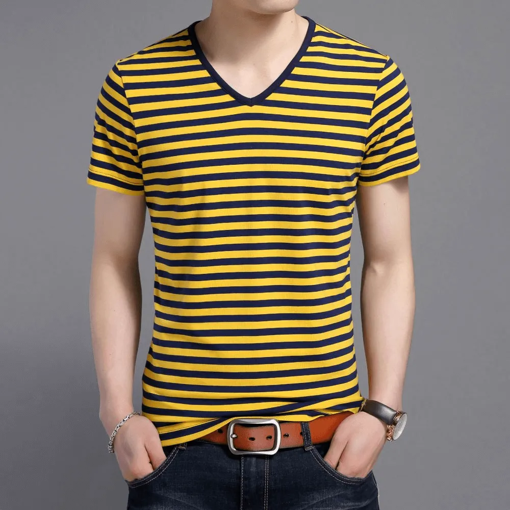 Stylish V-Neck Striped Short Sleeves Tee Shirt / Men's Sports Clothes - SF1066