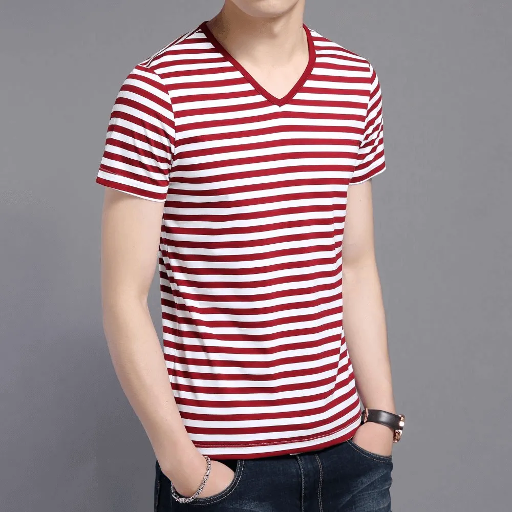 Stylish V-Neck Striped Short Sleeves Tee Shirt / Men's Sports Clothes - SF1066