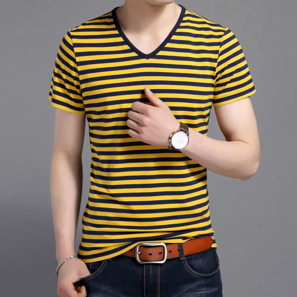 Stylish V-Neck Striped Short Sleeves Tee Shirt / Men's Sports Clothes - SF1066