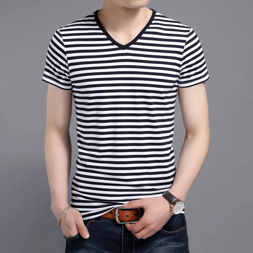 Stylish V-Neck Striped Short Sleeves Tee Shirt / Men's Sports Clothes - SF1066