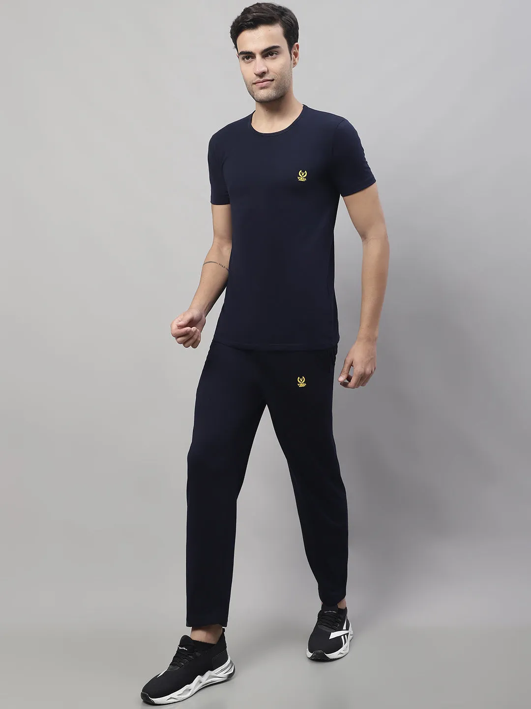 Vimal Jonney Navy Blue Cotton Solid Co-ord Set Tracksuit For Men(Zip On 1 Side Pocket)